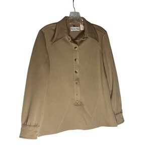 70's vintage Schrader‎ Sport Tan Button Down Long Sleeve Shirt Women's Size M